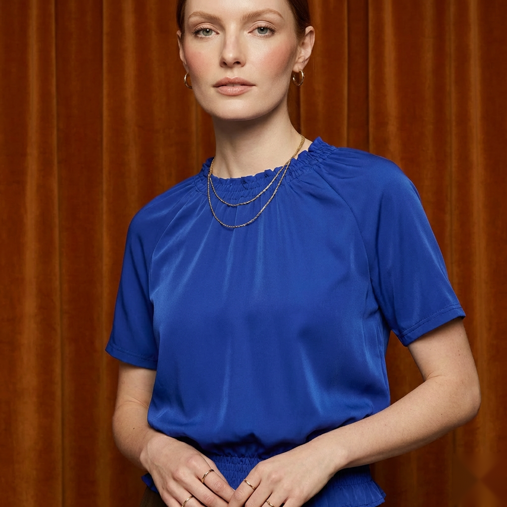The Cobalt Satin Smock Top