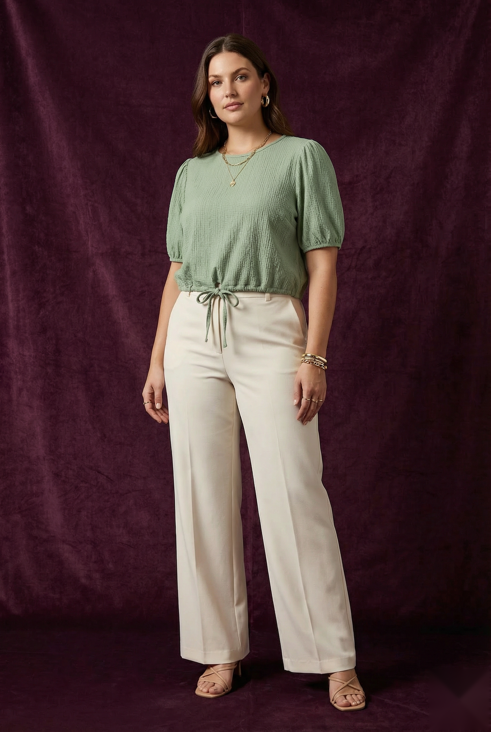 The Sage Crinkle Tie Top