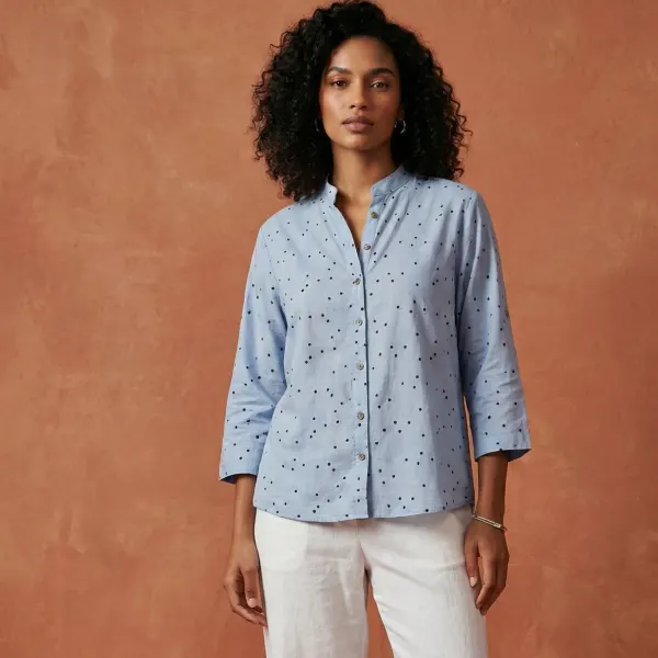The Pinpoint Dot Blouse – Blue