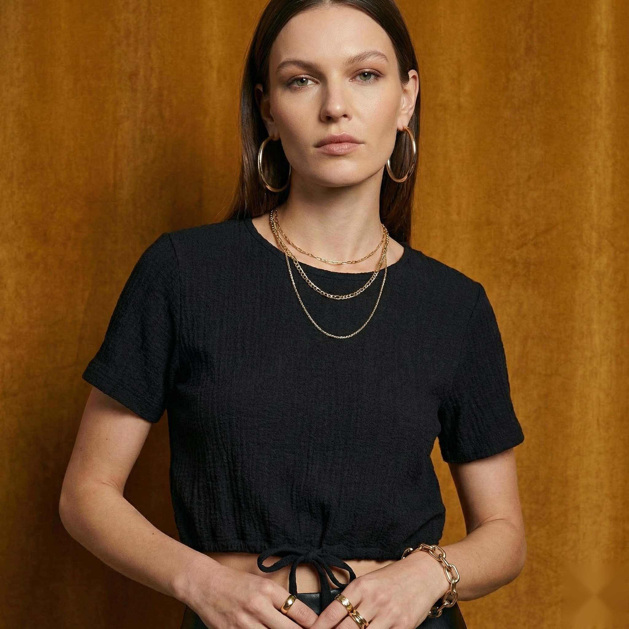 The Noir Crinkle Tie Top