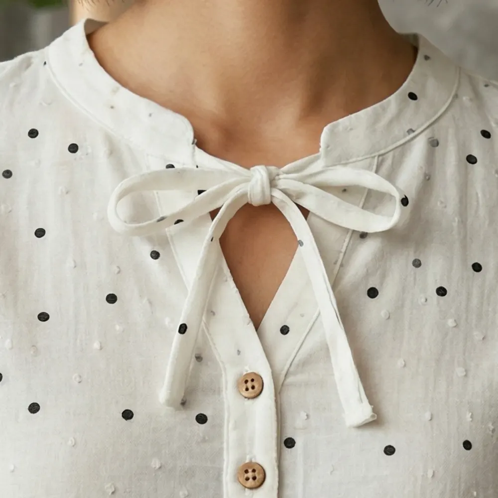 The Tie-Neck Dot Blouse – Ivory — 2
