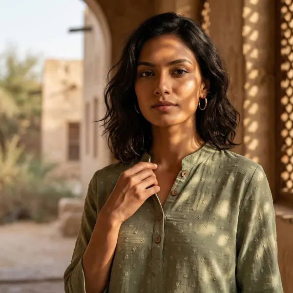 The Embroidered Henley Blouse – Sage