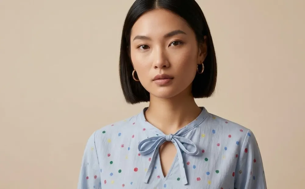 The Tie-Neck Dot Blouse – Light Blue