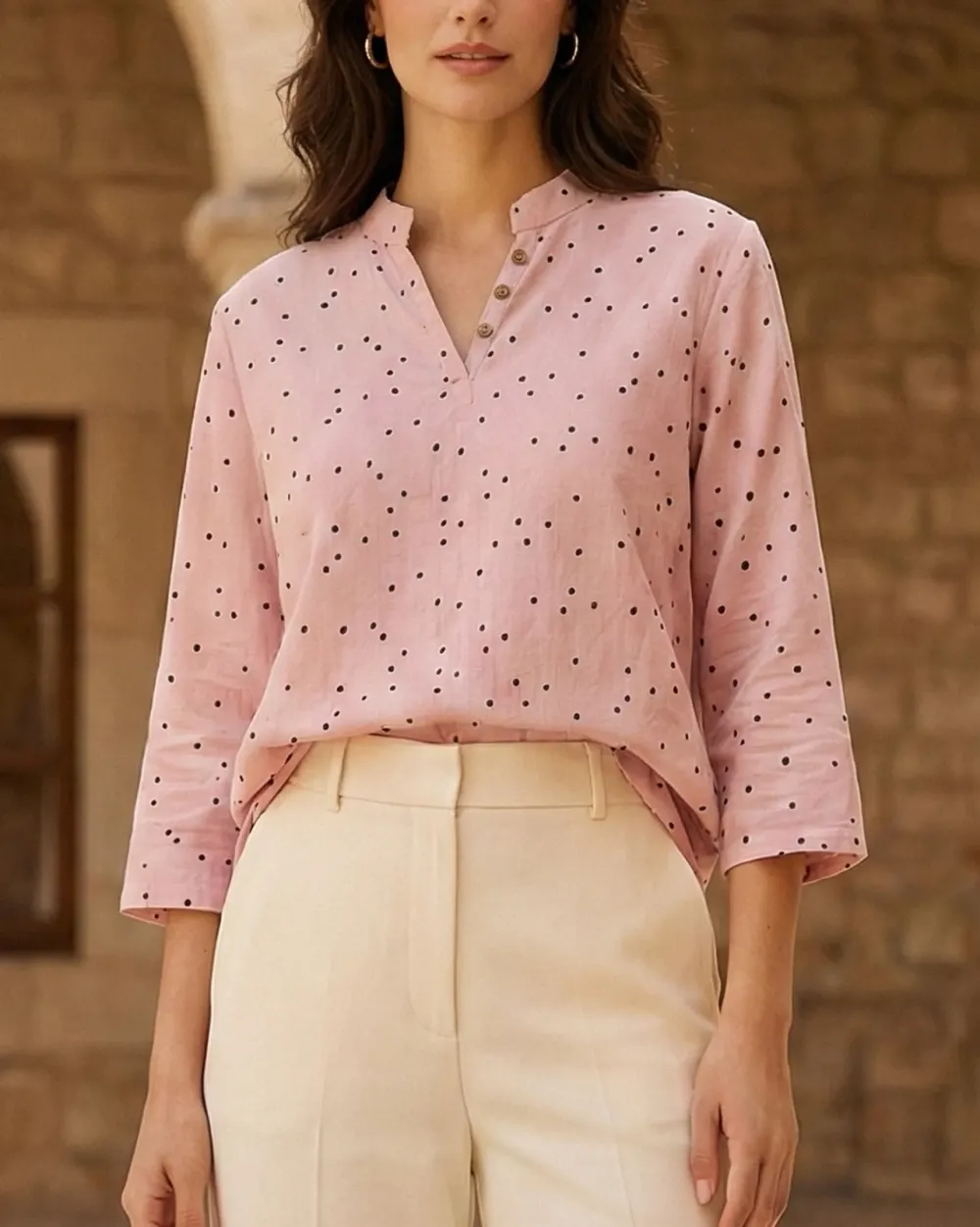 The Pinpoint Dot Blouse – Pink — 3