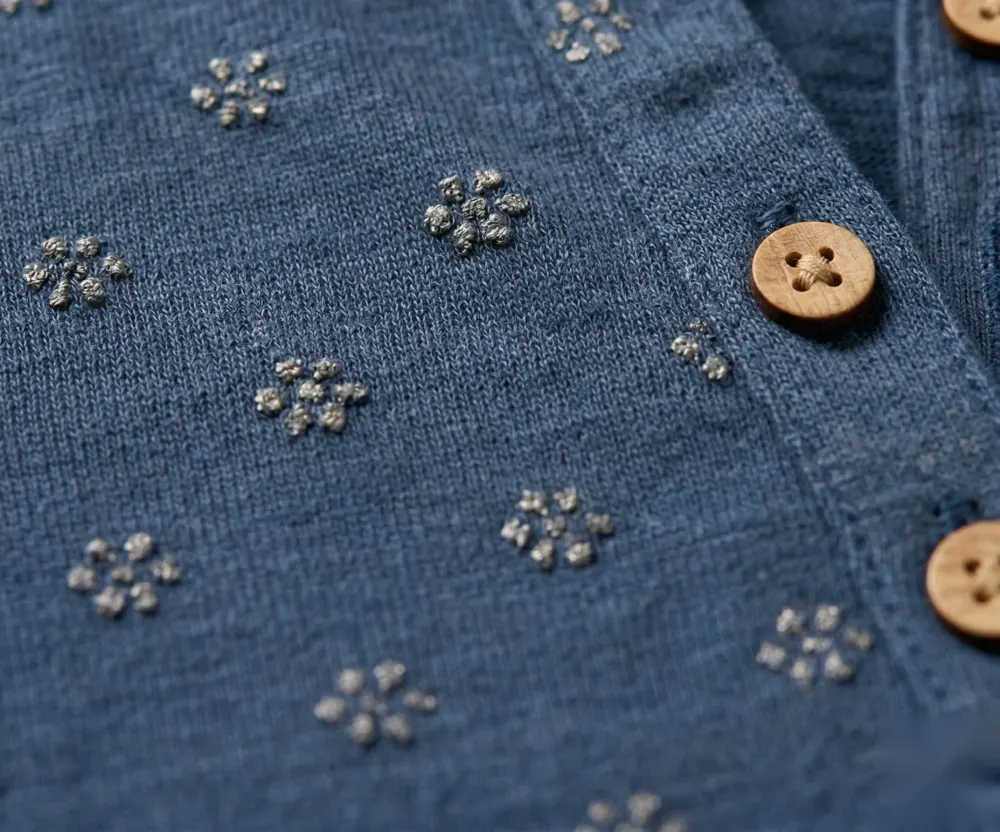 The Embroidered Henley Blouse – Navy — 3