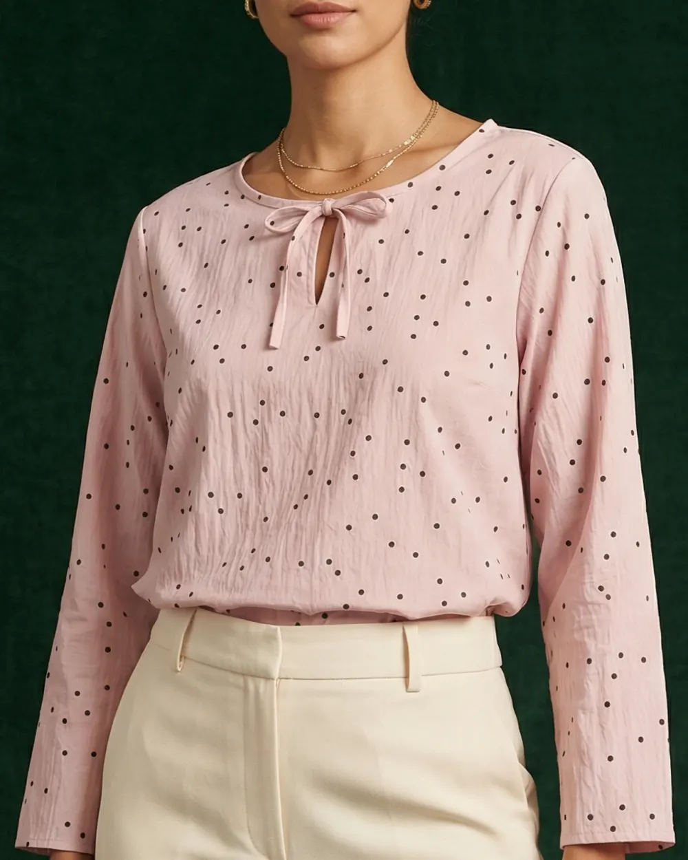 The Tie-Neck Dot Blouse – Rose — 4