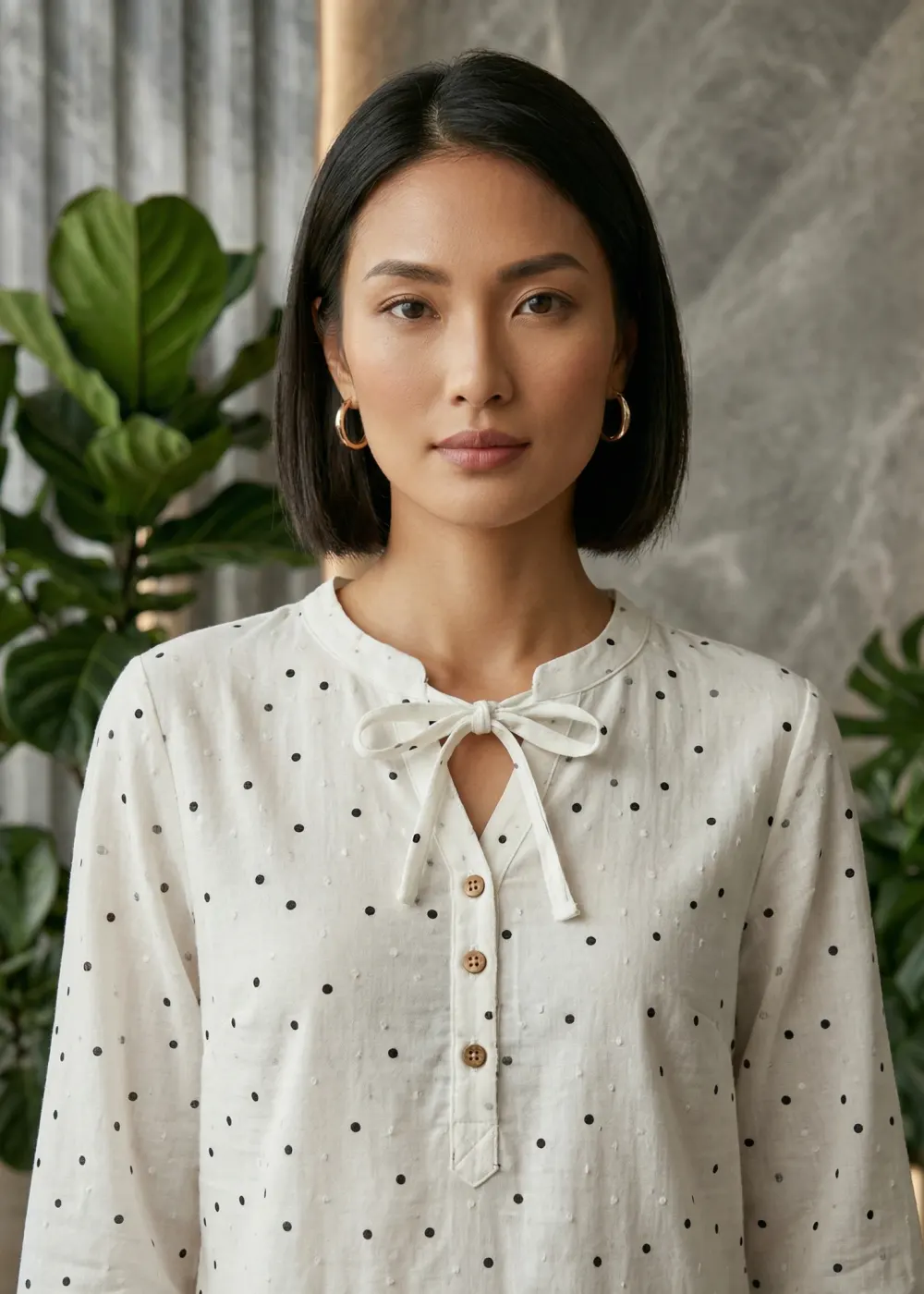 The Tie-Neck Dot Blouse – Ivory