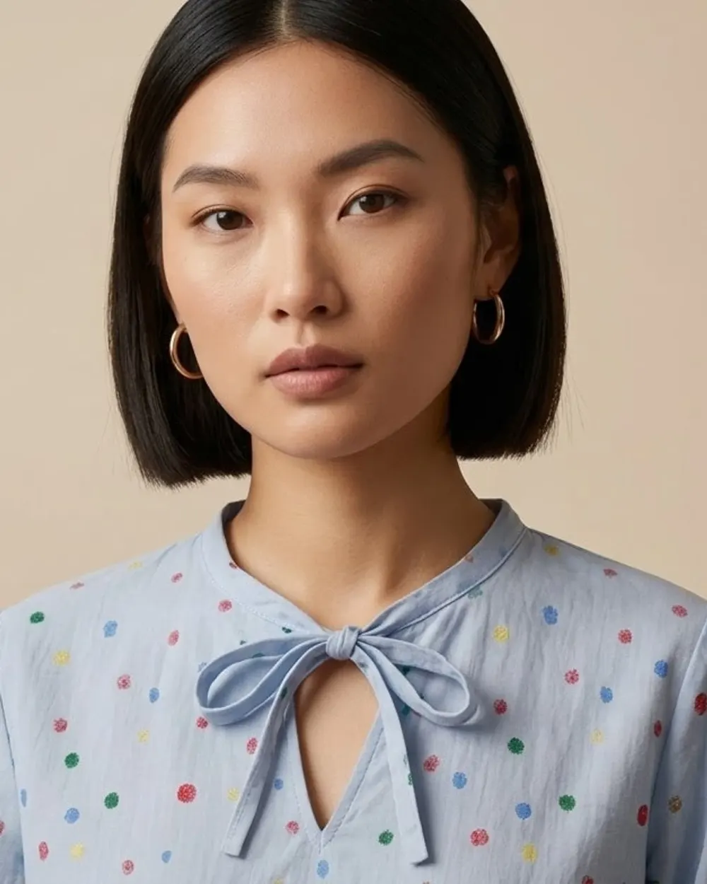 The Tie-Neck Dot Blouse – Light Blue — 4