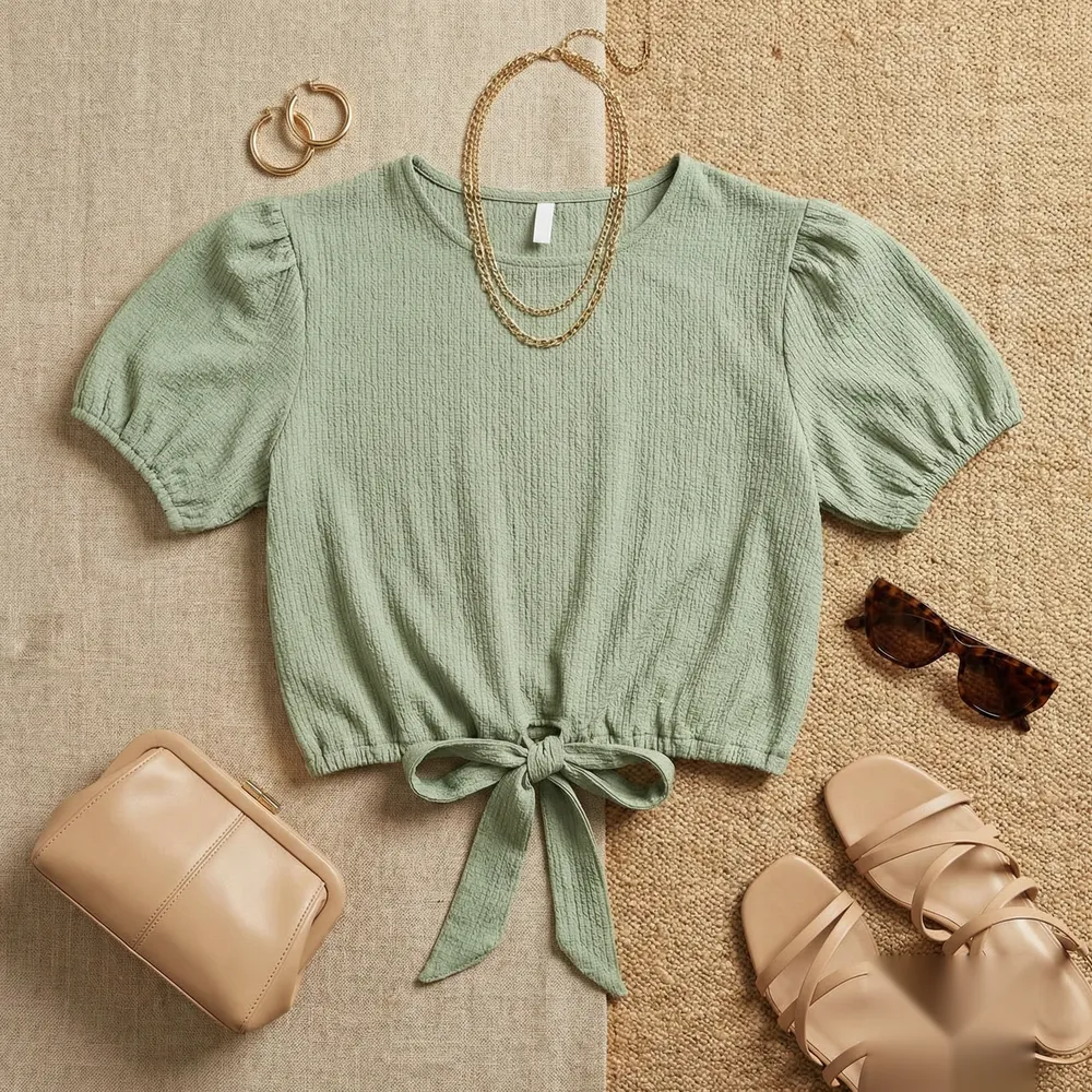 The Sage Crinkle Tie Top