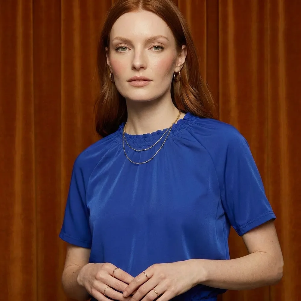 The Cobalt Satin Smock Top